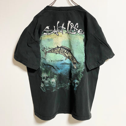 古着 used　SALT Life　半袖バックプリントクルーネックTシャツ　ポケット付き　魚　ドクロ　春夏服　Lサイズ