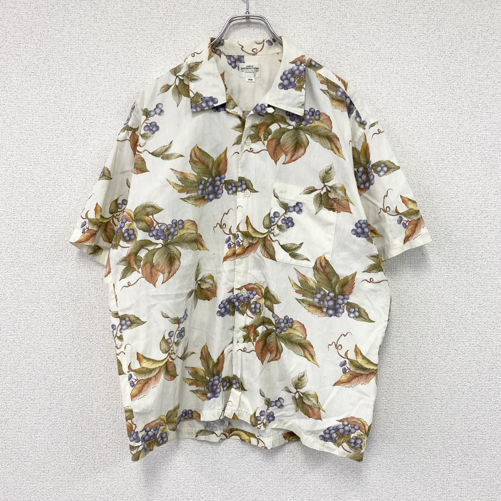 MEN'S SATISFACTION　半袖シャツ/アロハシャツ　総柄　ベージュ　Lサイズ　古着