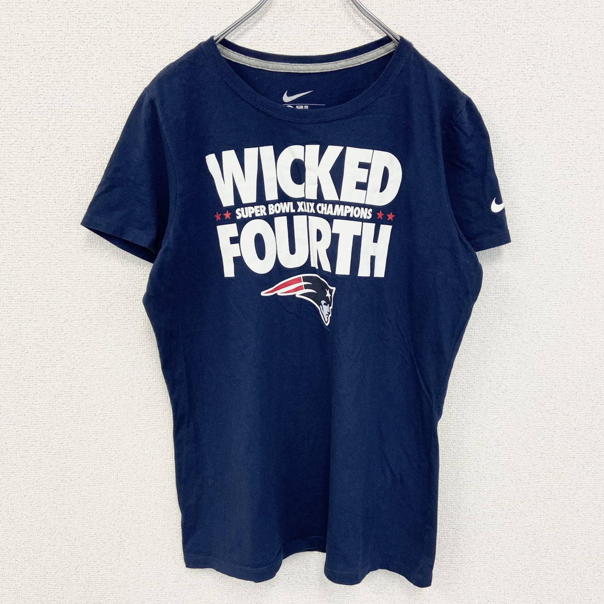 NIKE ナイキ　NFL　ペイトリオッツ　半袖ロゴプリントTシャツ　クルーネック　ネイビー　紺　ワンポイントロゴ　古着