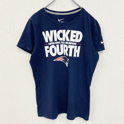 古着 used　NIKE ナイキ　NFL　ペイトリオッツ　半袖ロゴプリントTシャツ　クルーネック　ネイビー　ワンポイントロゴ