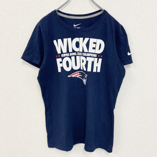 古着 used　NIKE ナイキ　NFL　ペイトリオッツ　半袖ロゴプリントTシャツ　クルーネック　ネイビー　ワンポイントロゴ