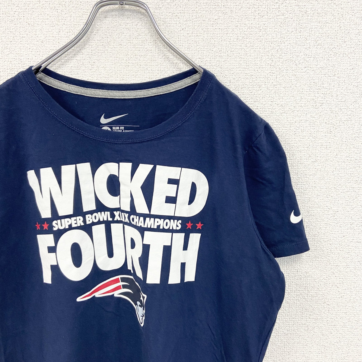 NIKE ナイキ　NFL　ペイトリオッツ　半袖ロゴプリントTシャツ　クルーネック　ネイビー　紺　ワンポイントロゴ　古着