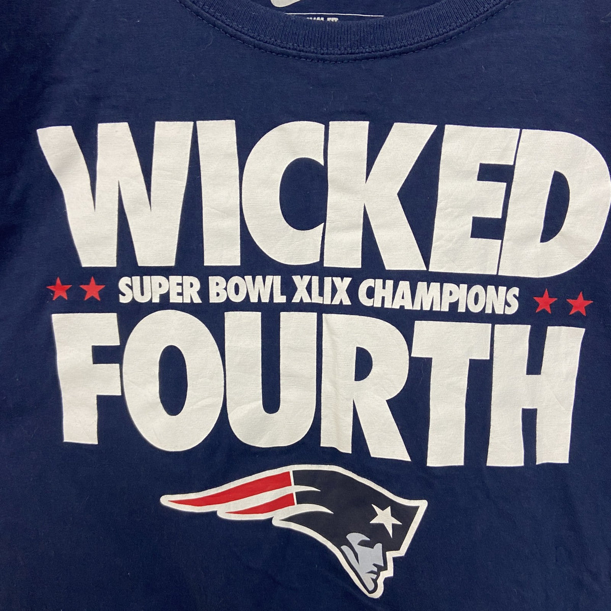 NIKE ナイキ　NFL　ペイトリオッツ　半袖ロゴプリントTシャツ　クルーネック　ネイビー　紺　ワンポイントロゴ　古着