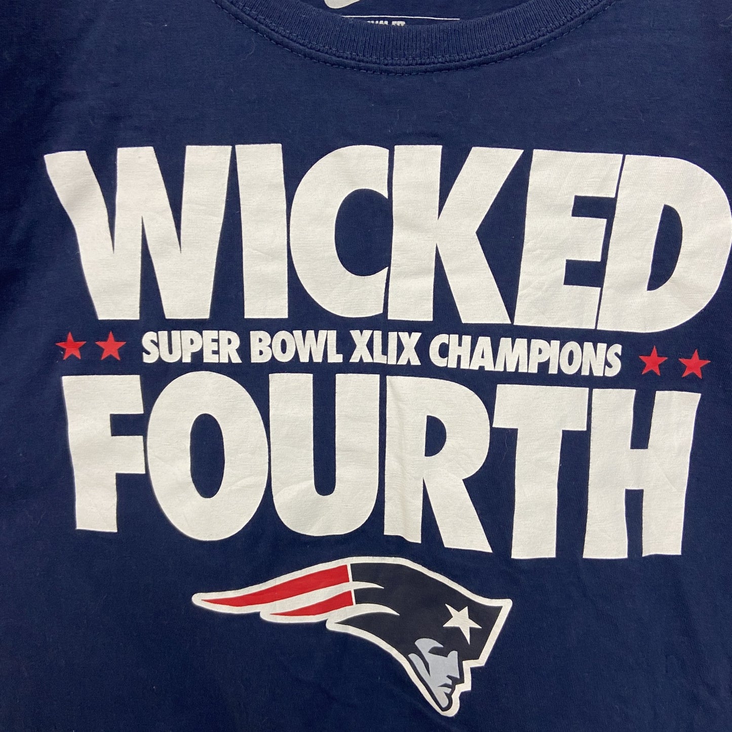 古着 used　NIKE ナイキ　NFL　ペイトリオッツ　半袖ロゴプリントTシャツ　クルーネック　ネイビー　ワンポイントロゴ