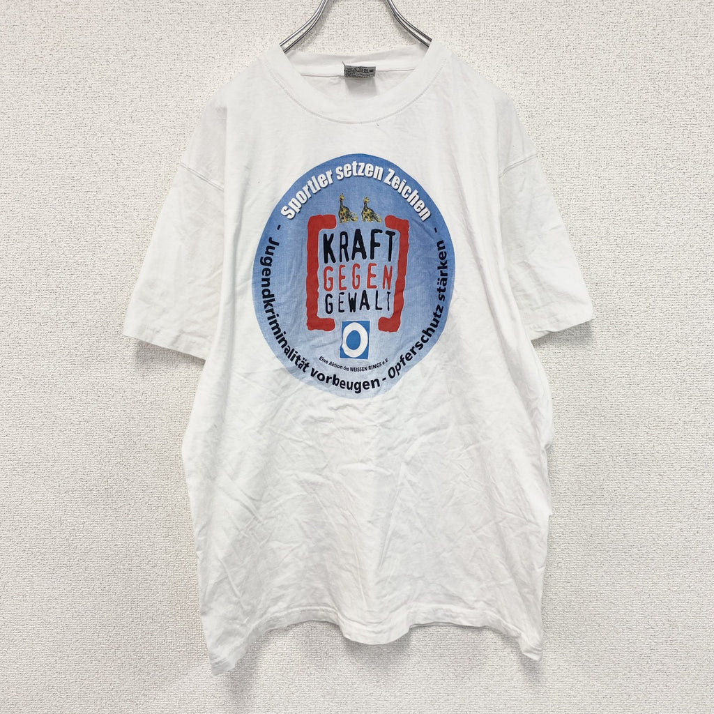 SNAP Sportswear　半袖プリントTシャツ　ユーロ　白　ホワイト　Lサイズ　古着