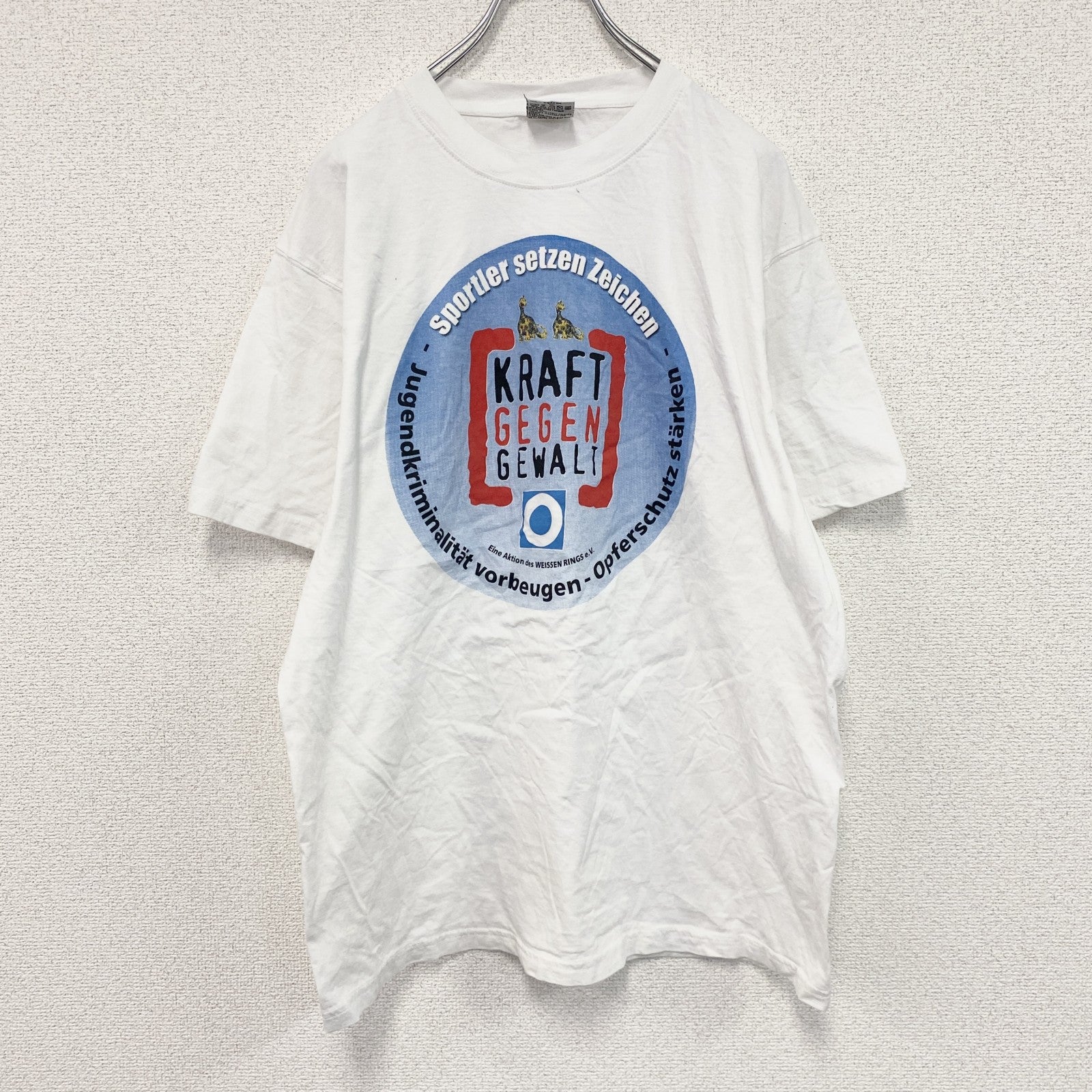 SNAP Sportswear　半袖プリントTシャツ　ユーロ　白　ホワイト　Lサイズ　古着