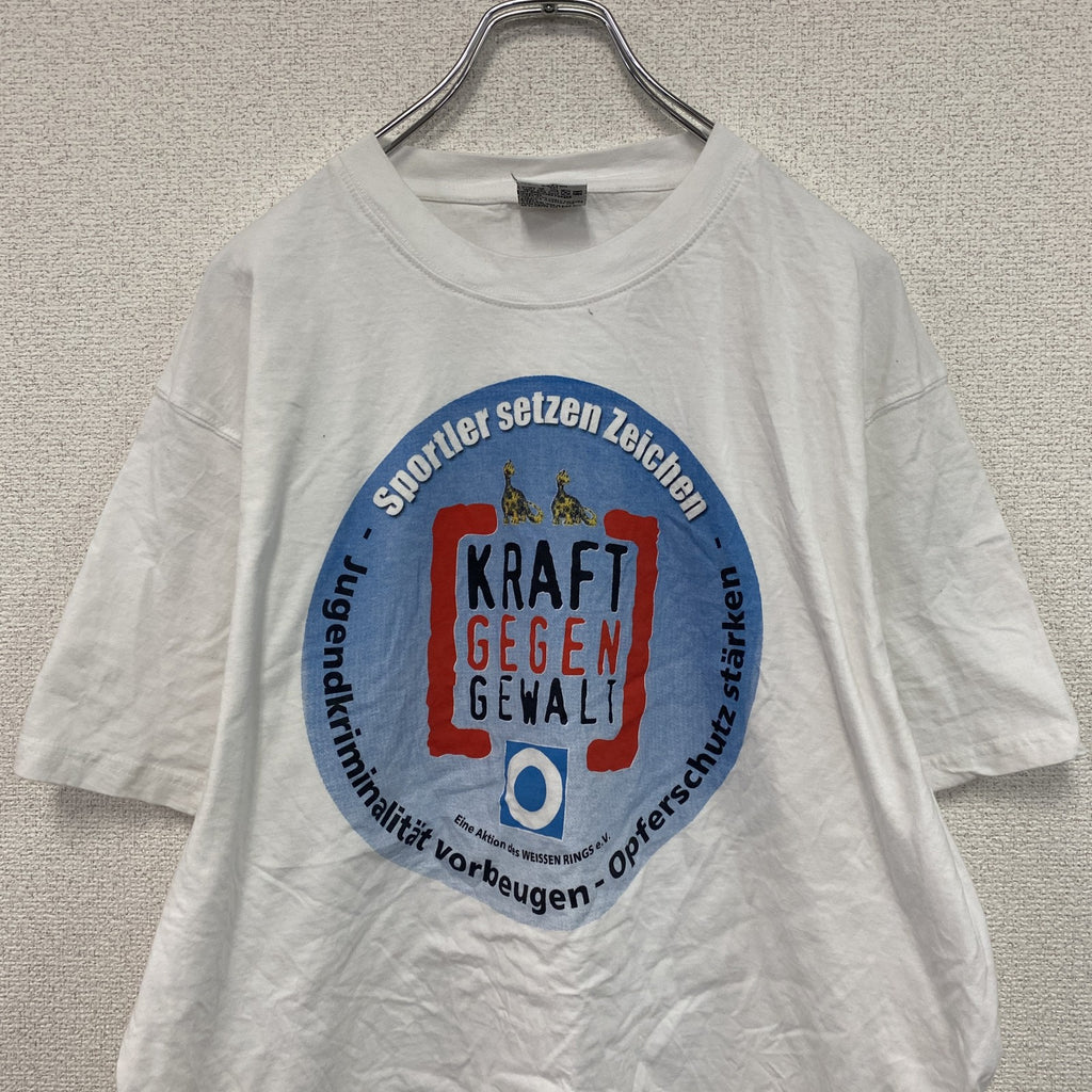 SNAP Sportswear　半袖プリントTシャツ　ユーロ　白　ホワイト　Lサイズ　古着