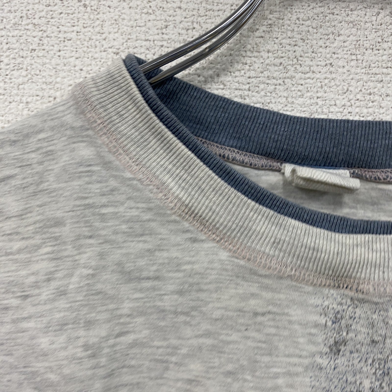 半袖イラストプリントTシャツ　アーチプリント　両面プリント　切り替え　スポーツ　霜降りグレー　青　ブルー　XLサイズ　古着