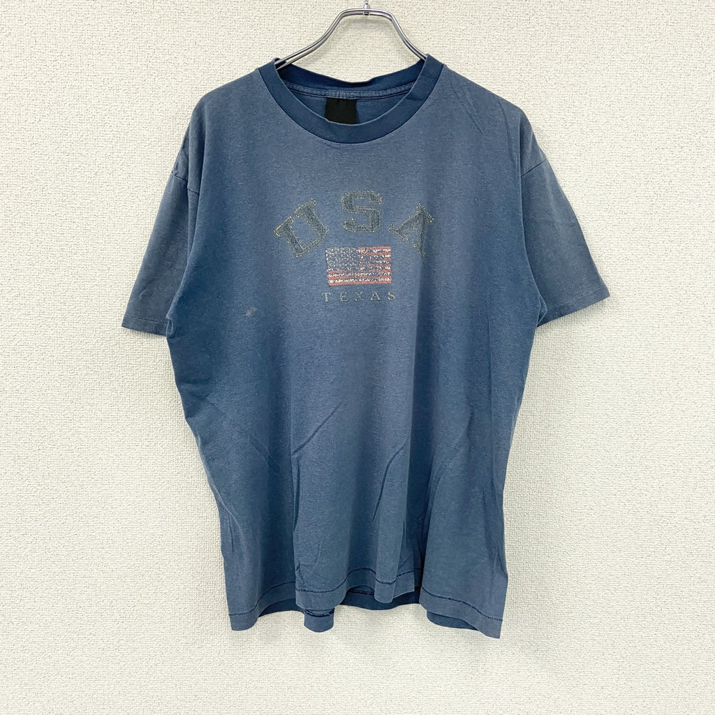半袖プリントTシャツ　シングルステッチ　フェード　紺　ネイビー カットソー メンズ 古着