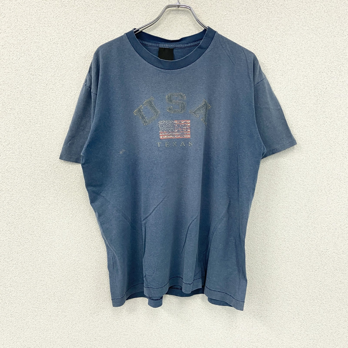 半袖プリントTシャツ　シングルステッチ　フェード　紺　ネイビー カットソー メンズ 古着