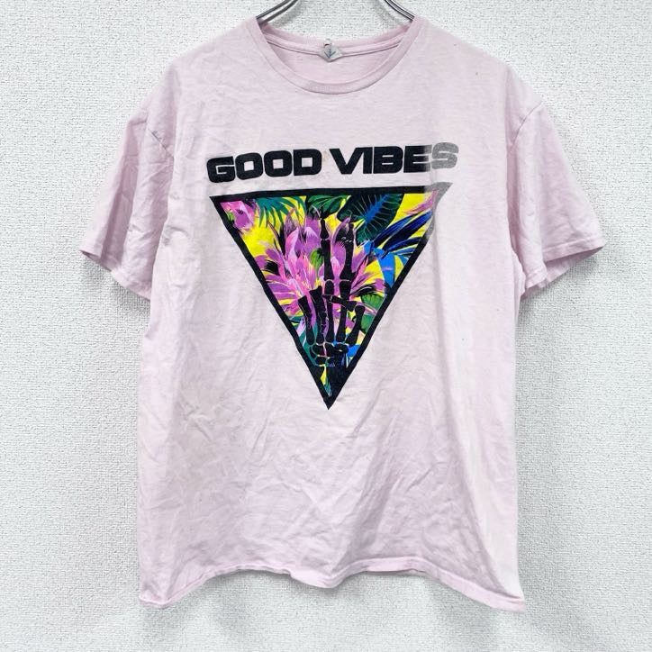 DELTA PRO WEIGHT　半袖プリントTシャツ　GOOD VIBES　ピンク　Lサイズ　古着