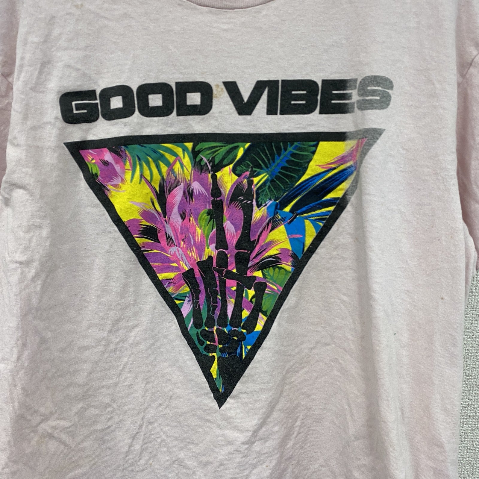 DELTA PRO WEIGHT　半袖プリントTシャツ　GOOD VIBES　ピンク　Lサイズ　古着