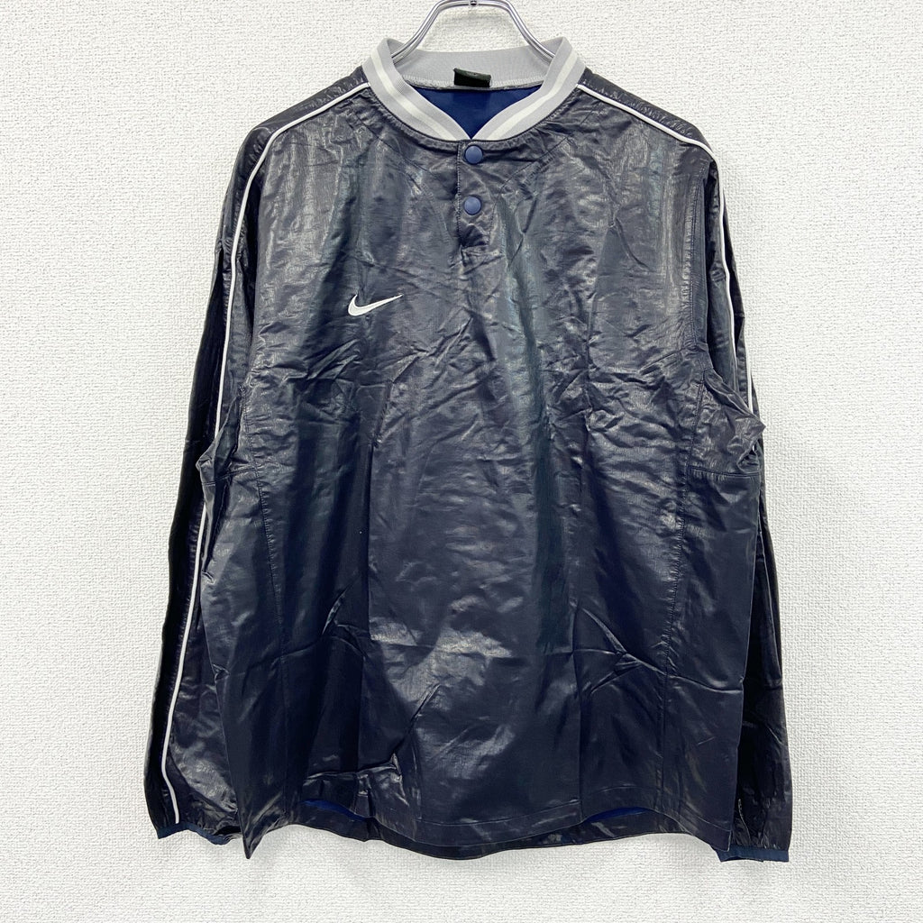 00s　NIKE　ナイキ　ハーフボタンナイロンプルオーバージャケット　スウッシュ　デカロゴ　ヴィンテージ　黒　ブラック　XLサイズ　古着