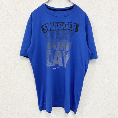 古着 used　NIKE ナイキ　半袖プリントTシャツ　ドライフィット　シンプルデザイン　クルーネック　青　ブルー　Lサイズ