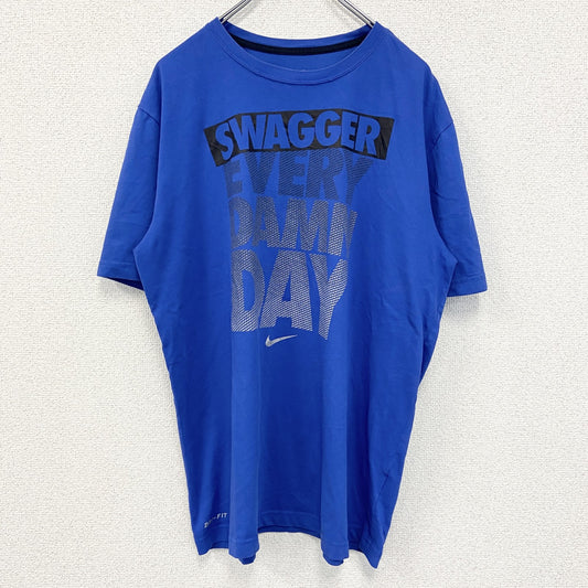 古着 used　NIKE ナイキ　半袖プリントTシャツ　ドライフィット　シンプルデザイン　クルーネック　青　ブルー　Lサイズ