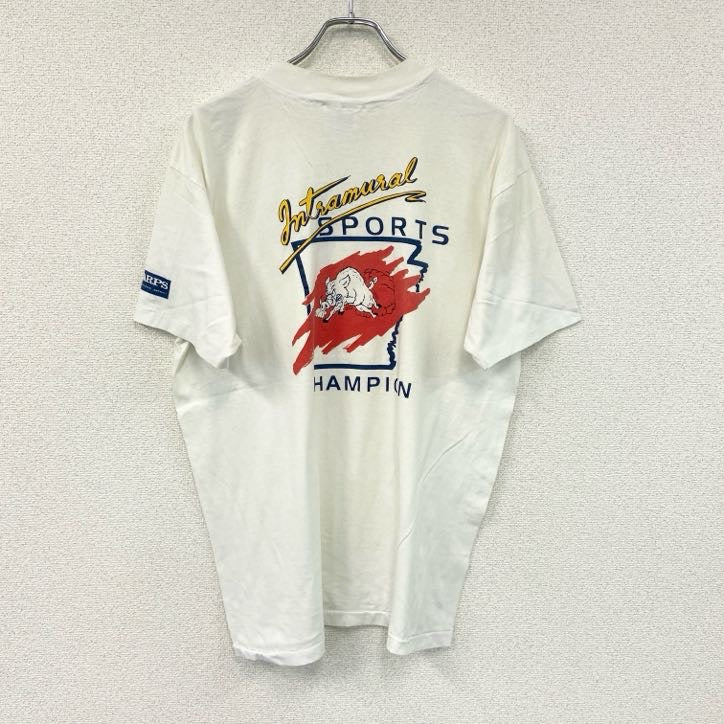 Hanes　ヘインズ　半袖プリントTシャツ　シングルステッチ　白　ホワイト　XLサイズ　古着