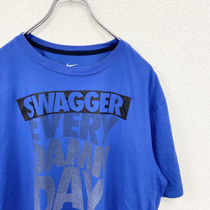 古着 used　NIKE ナイキ　半袖プリントTシャツ　ドライフィット　シンプルデザイン　クルーネック　青　ブルー　Lサイズ