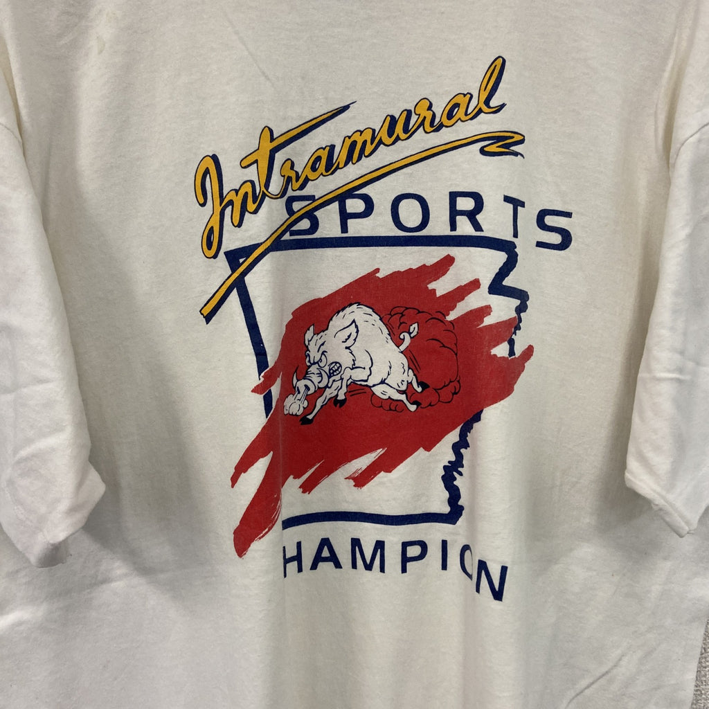 Hanes　ヘインズ　半袖プリントTシャツ　シングルステッチ　白　ホワイト　XLサイズ　古着
