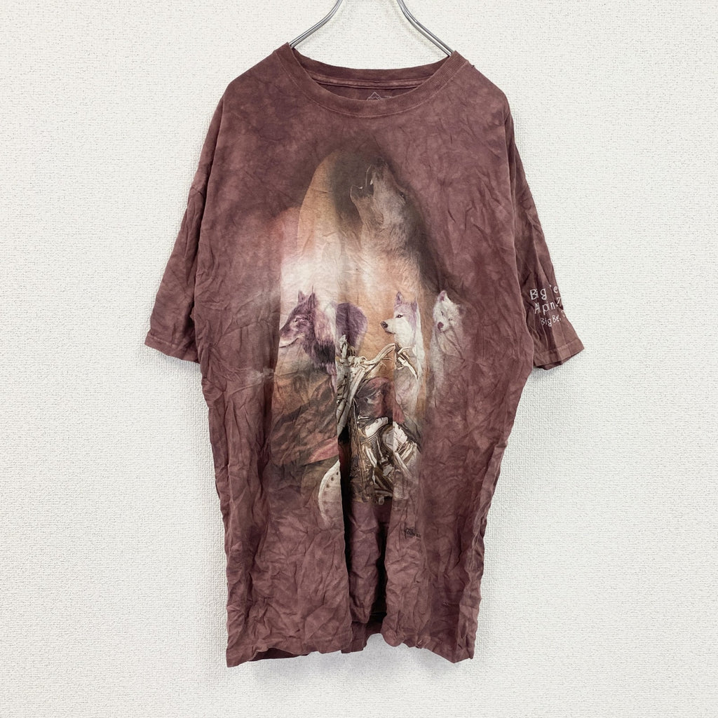 THE MOUNTAIN　ザマウンテン　半袖プリントTシャツ　アニマルT　タイダイ　ワインレッド　XLサイズ　古着