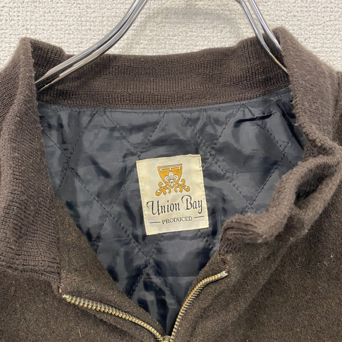 UNION BAY　ユニオンベイ　フルジップブルゾン　茶色　ブラウン　Lサイズ メンズ ウール アクリル 古着