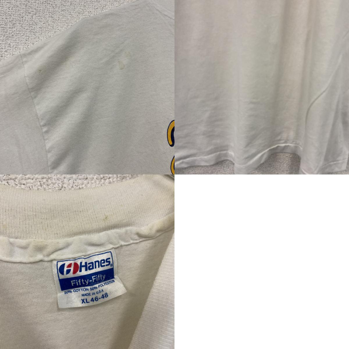 Hanes　ヘインズ　半袖プリントTシャツ　シングルステッチ　白　ホワイト　XLサイズ　古着