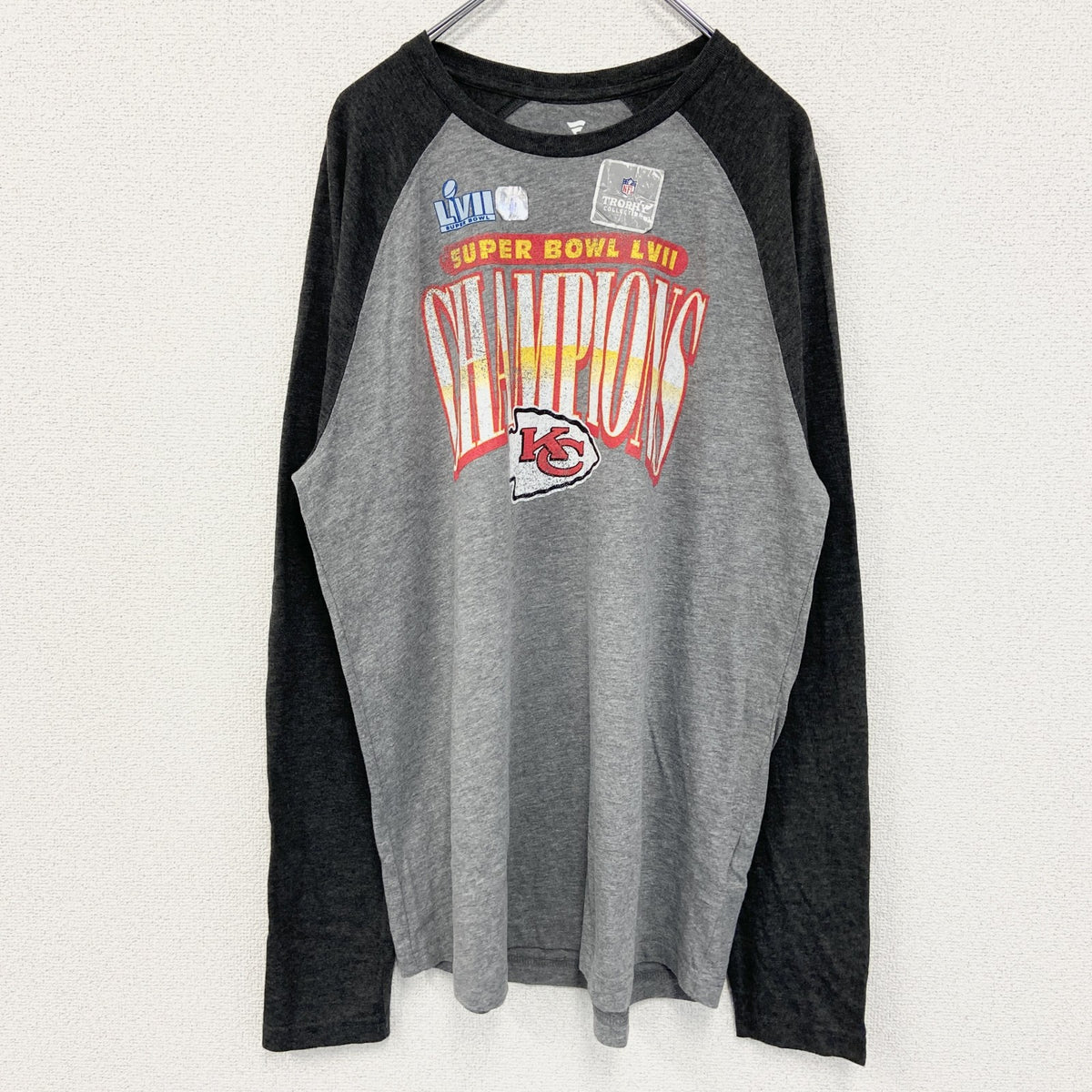 Fanatics フィナティックス　NFL　スーパーボウル　長袖ラグランTシャツ　グレー　灰色　レトロデザイン　Lサイズ　古着