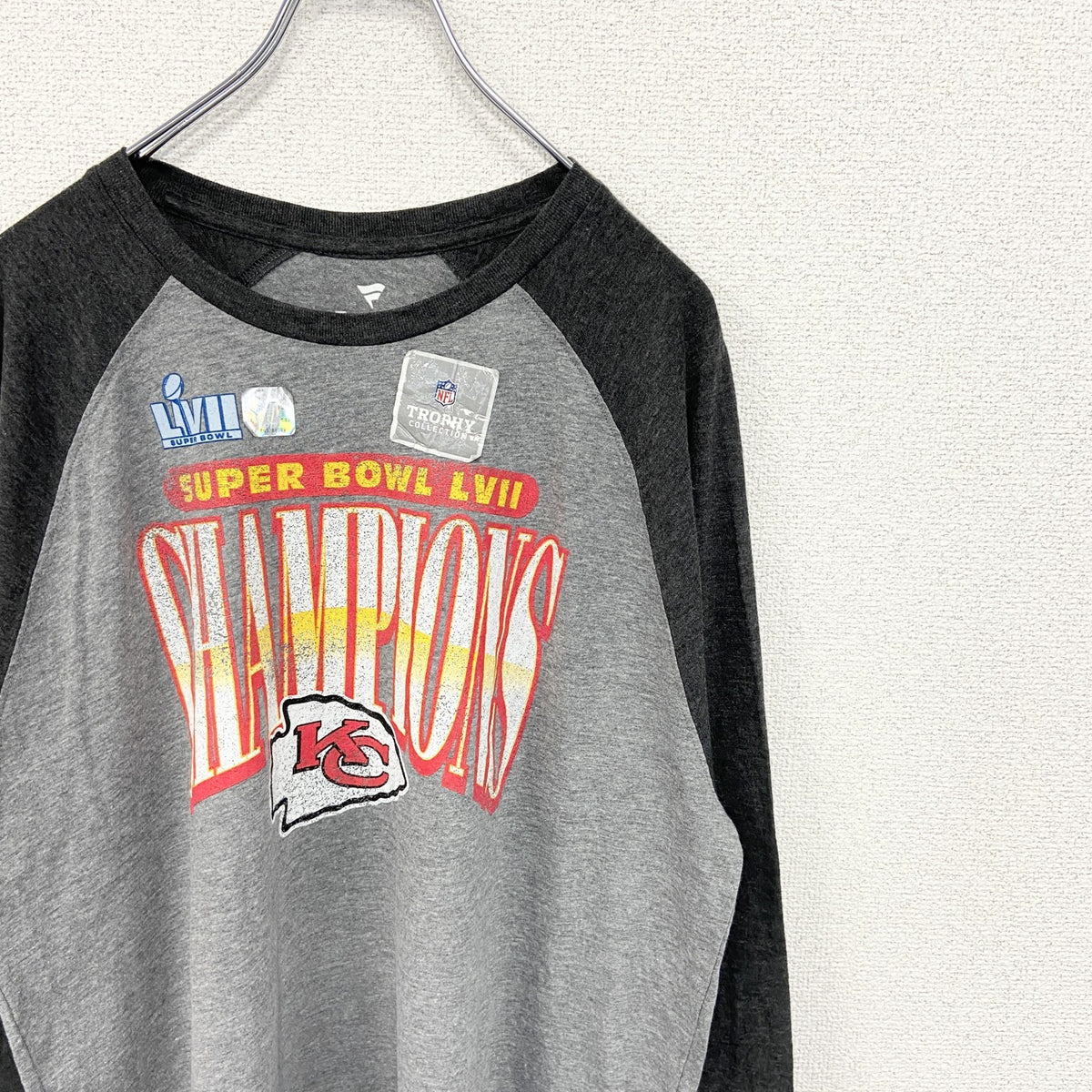 Fanatics フィナティックス　NFL　スーパーボウル　長袖ラグランTシャツ　グレー　灰色　レトロデザイン　Lサイズ　古着