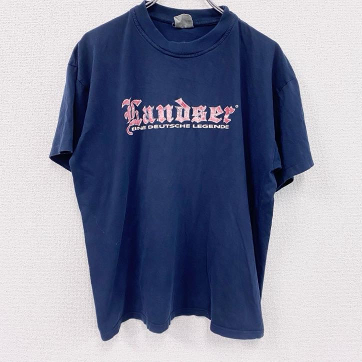 B＆C　半袖プリントTシャツ　Landser　紺　ネイビー　XLサイズ　古着