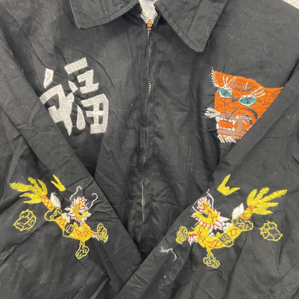 ベトジャン　ベトナムジャケット　スーベニアジャケット　ブルゾン　レプリカ　リメイク　刺繍　黒　ブラック　XXLサイズ　古着