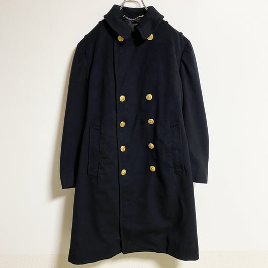 古着 used　米海軍　US NAVAL ACADEMY　長袖トレンチコートミリタリー　黒　ブラック　レトロデザイン　秋冬服