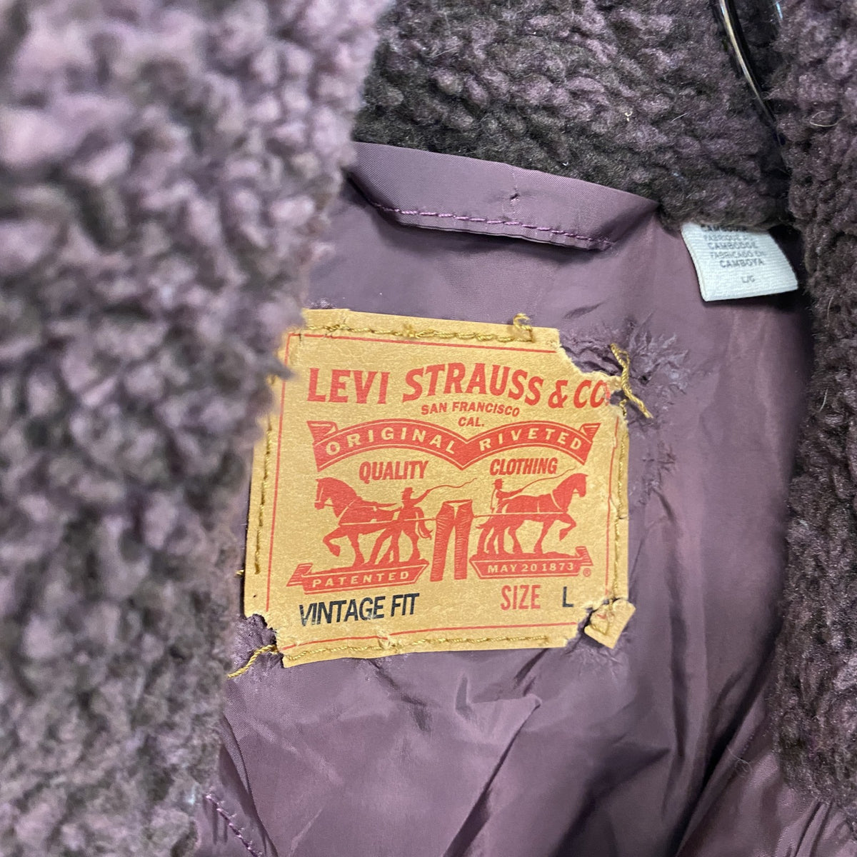 Levi’ｓ　リーバイス　ボアジャケット　紫　パープルブラウン　Lサイズ ボアアウター メンズ ポリエステル 古着