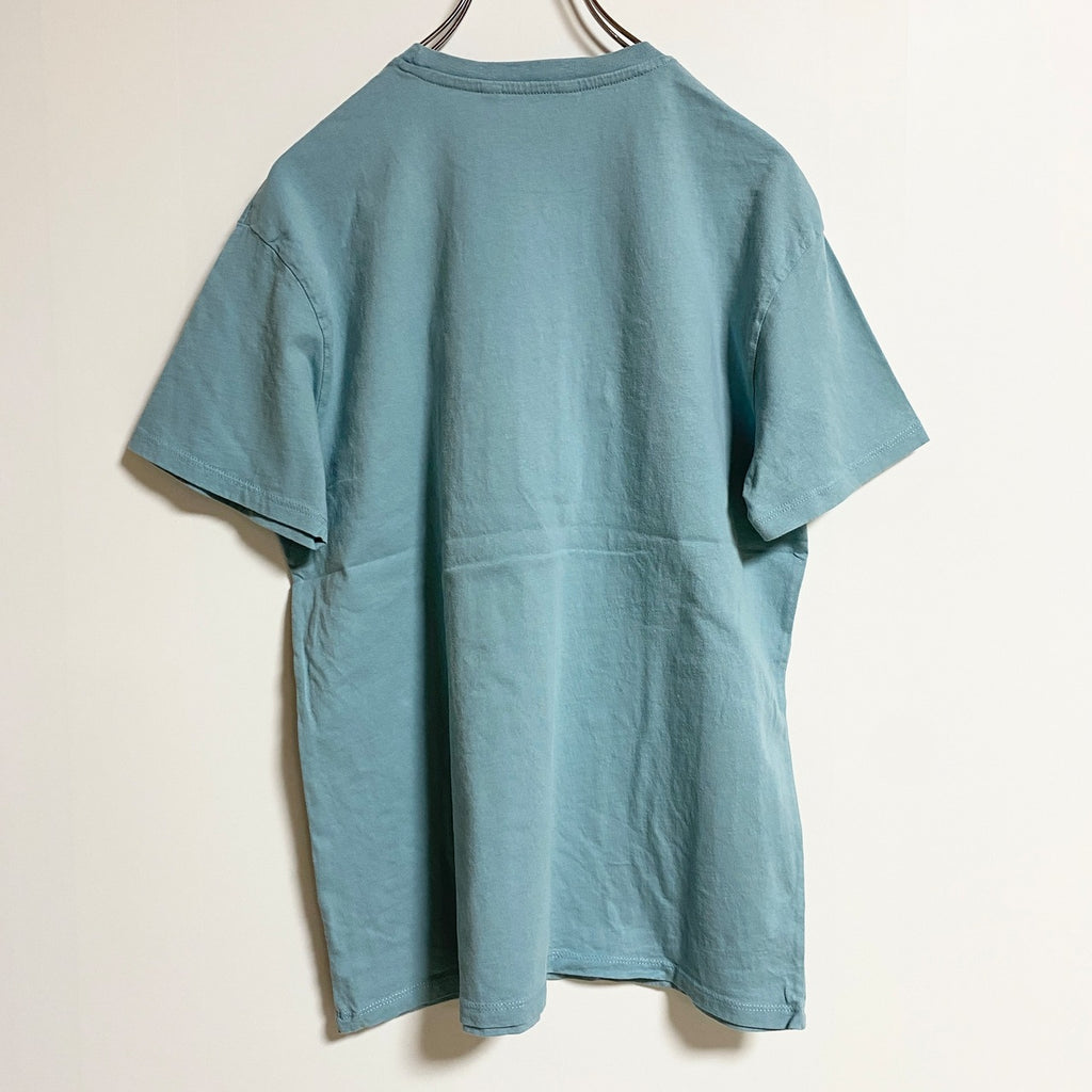 半袖ロゴ刺繍Tシャツ　クルーネック　蝶　バタフライ　ラグナビーチ　水色　ライトブルー　春夏服　Mサイズ　古着