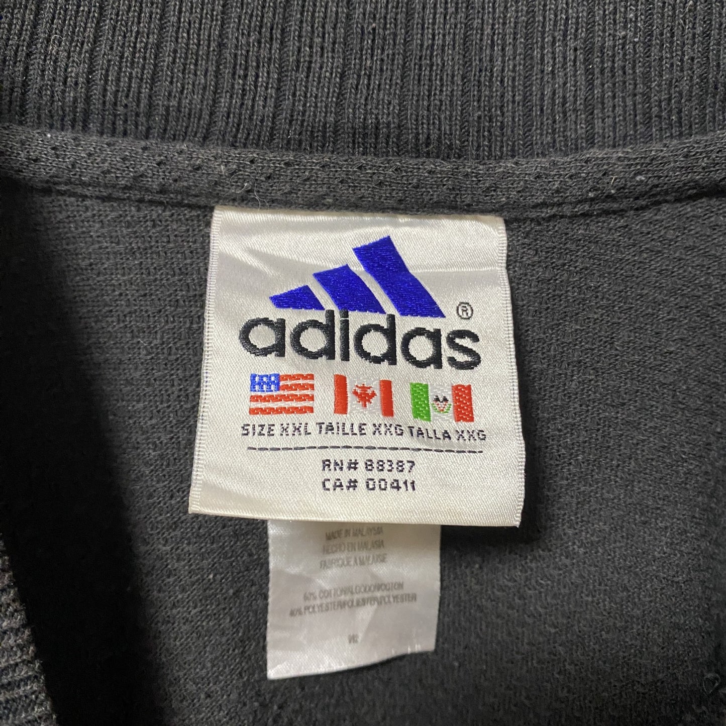 古着 used　adidas アディダス　90s　長袖ワンポイントロゴ刺繍スウェット　トレーナー　ライン　メッシュ　黒　XLサイズ