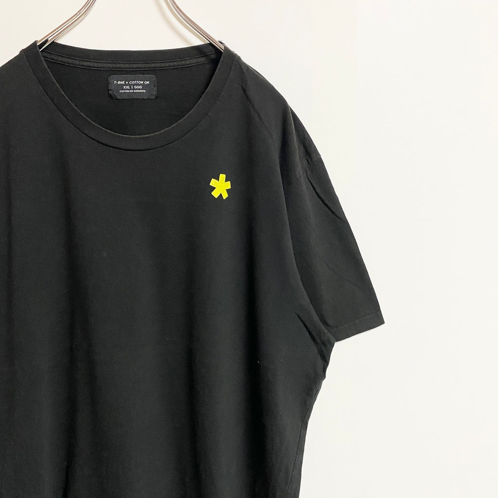 COTTON ON　半袖ワンポイントTシャツ　バックプリント　黒　ブラック　ビッグシルエット　2XLサイズ　古着