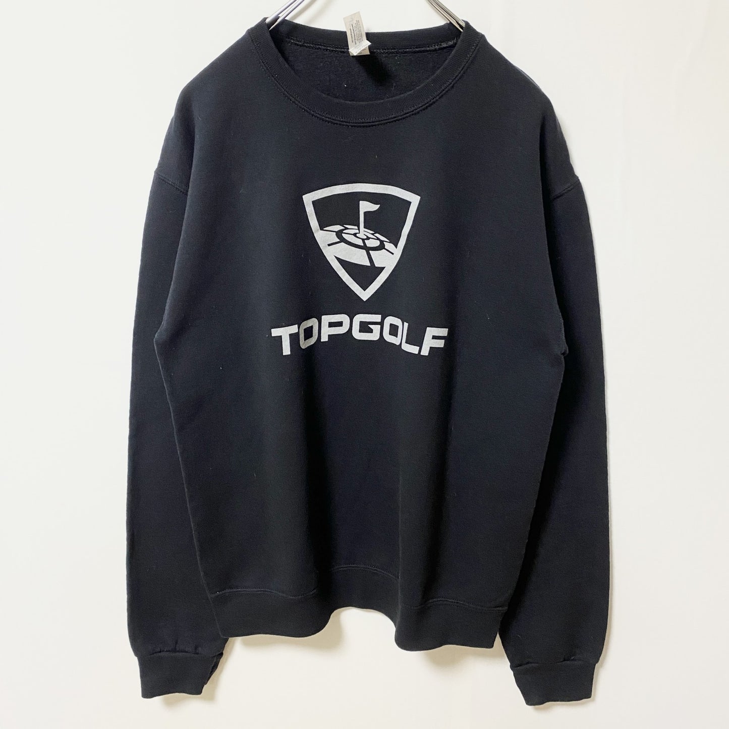 古着 used　JERZEES ジャージーズ　長袖プリントスウェット　トレーナー　TOPGOLF　クルーネック　黒　Sサイズ