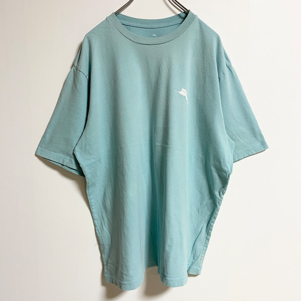 TommyBahama RELAX　半袖クルーネックTシャツ　バックプリント　釣り　水色　ライトブルー　春夏服　古着