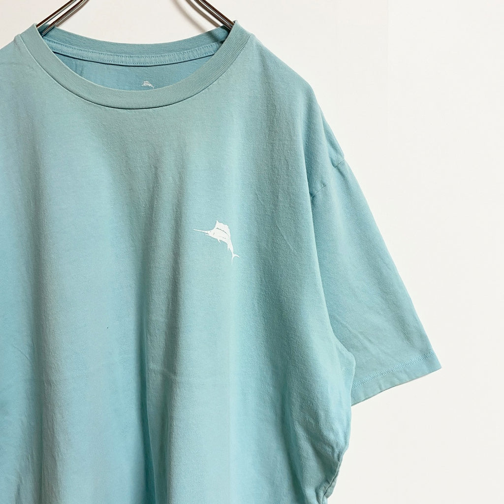 TommyBahama RELAX　半袖クルーネックTシャツ　バックプリント　釣り　水色　ライトブルー　春夏服　古着