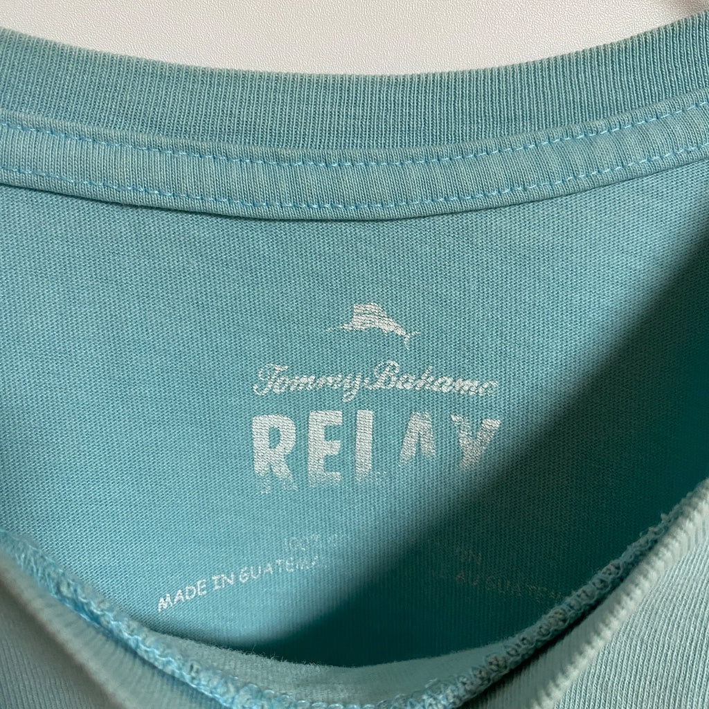 TommyBahama RELAX　半袖クルーネックTシャツ　バックプリント　釣り　水色　ライトブルー　春夏服　古着