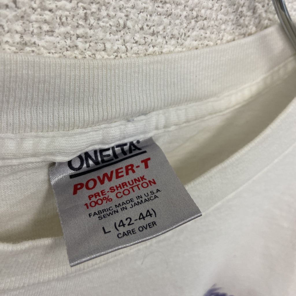 ONEITA　オニータ　半袖プリントTシャツ　ヴィンテージ　シングルステッチ　白　ホワイト　Lサイズ　古着