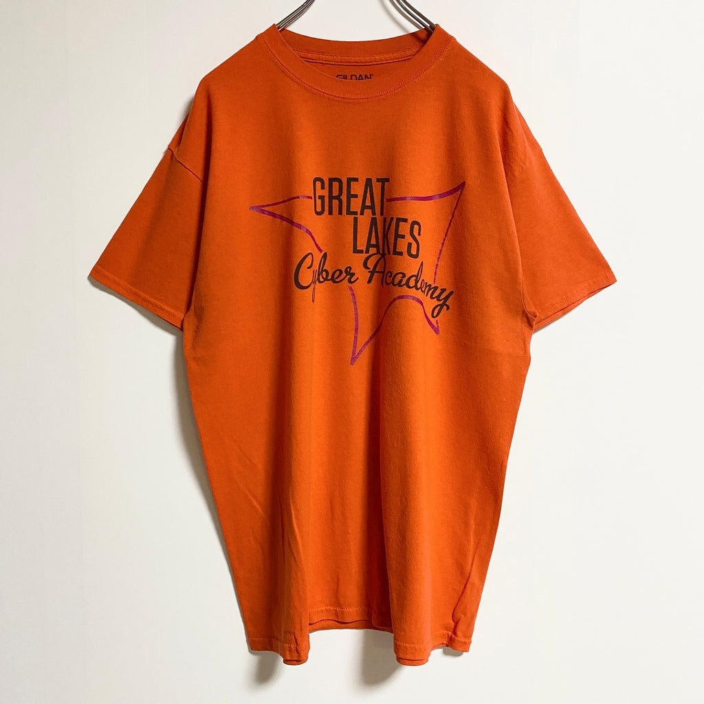 GILDAN　ギルダン　半袖プリントTシャツ　クルーネック　オレンジ　GREAT LAKES　春夏服　Lサイズ　古着