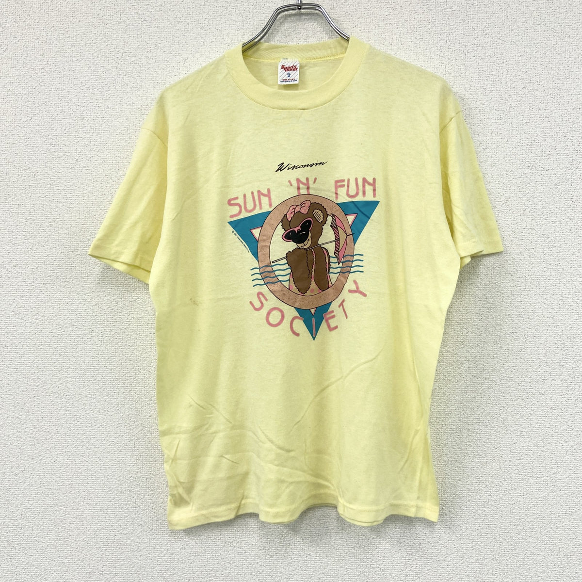 Sports Wear　スポーツウェア　半袖プリントTシャツ　ヴィンテージ　シングルステッチ　黄色　ライトイエロー　XLサイズ　古着