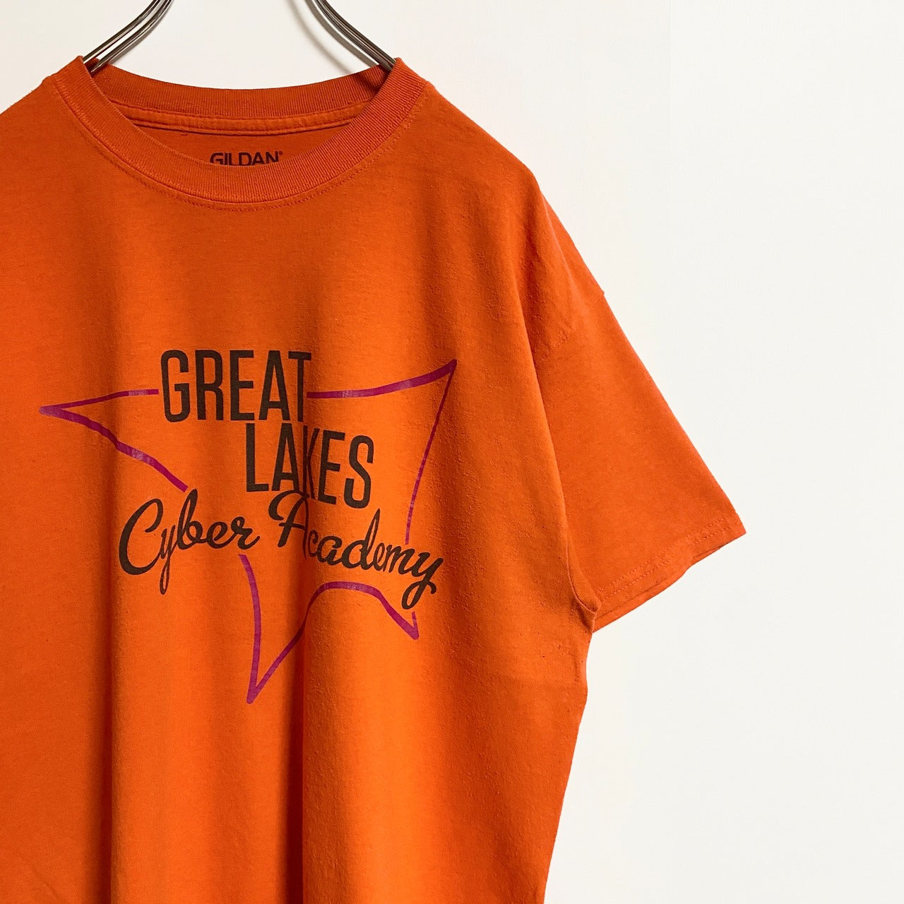 古着 used　GILDAN　ギルダン　半袖プリントTシャツ　クルーネック　オレンジ　GREAT LAKES　春夏服　Lサイズ