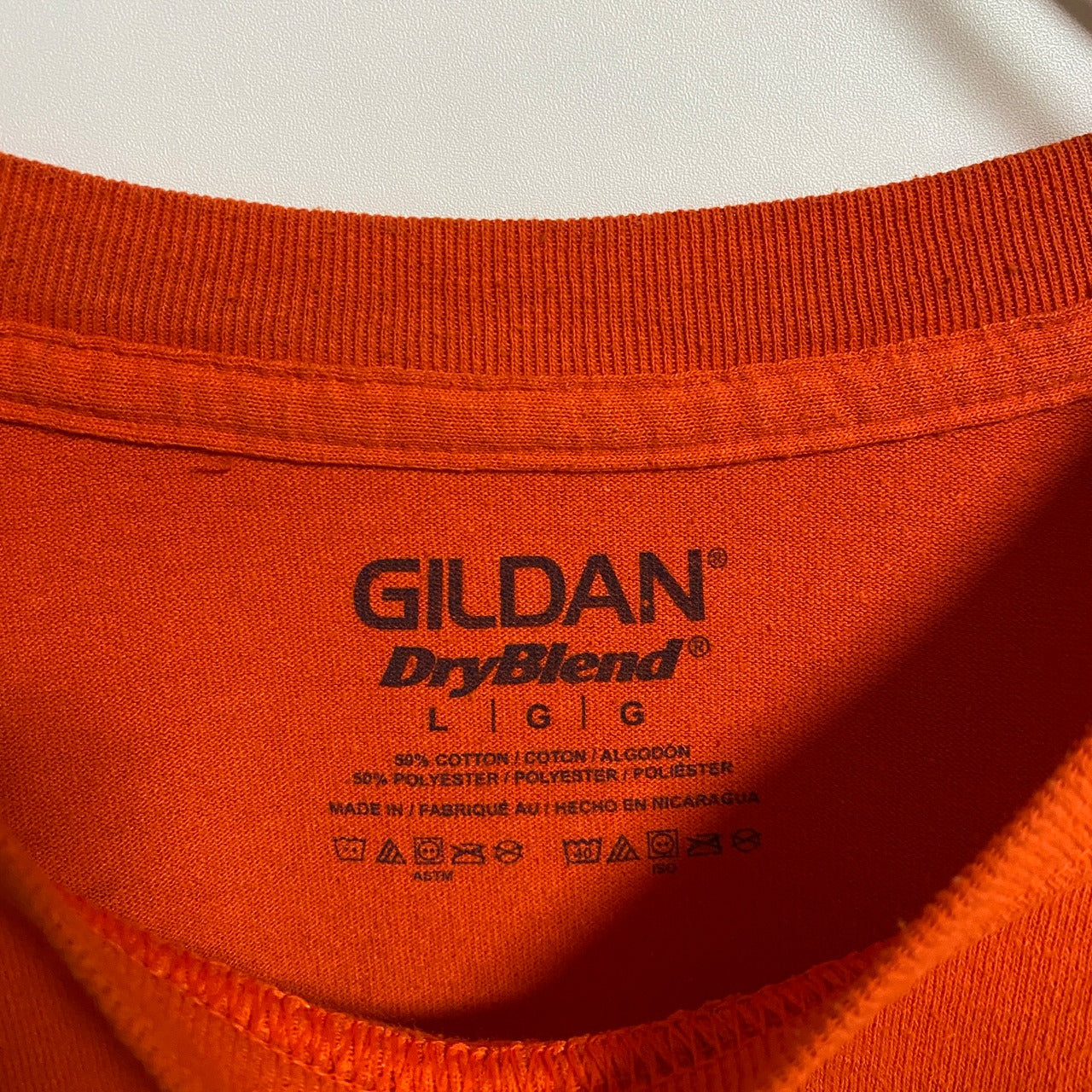 GILDAN　ギルダン　半袖プリントTシャツ　クルーネック　オレンジ　GREAT LAKES　春夏服　Lサイズ　古着