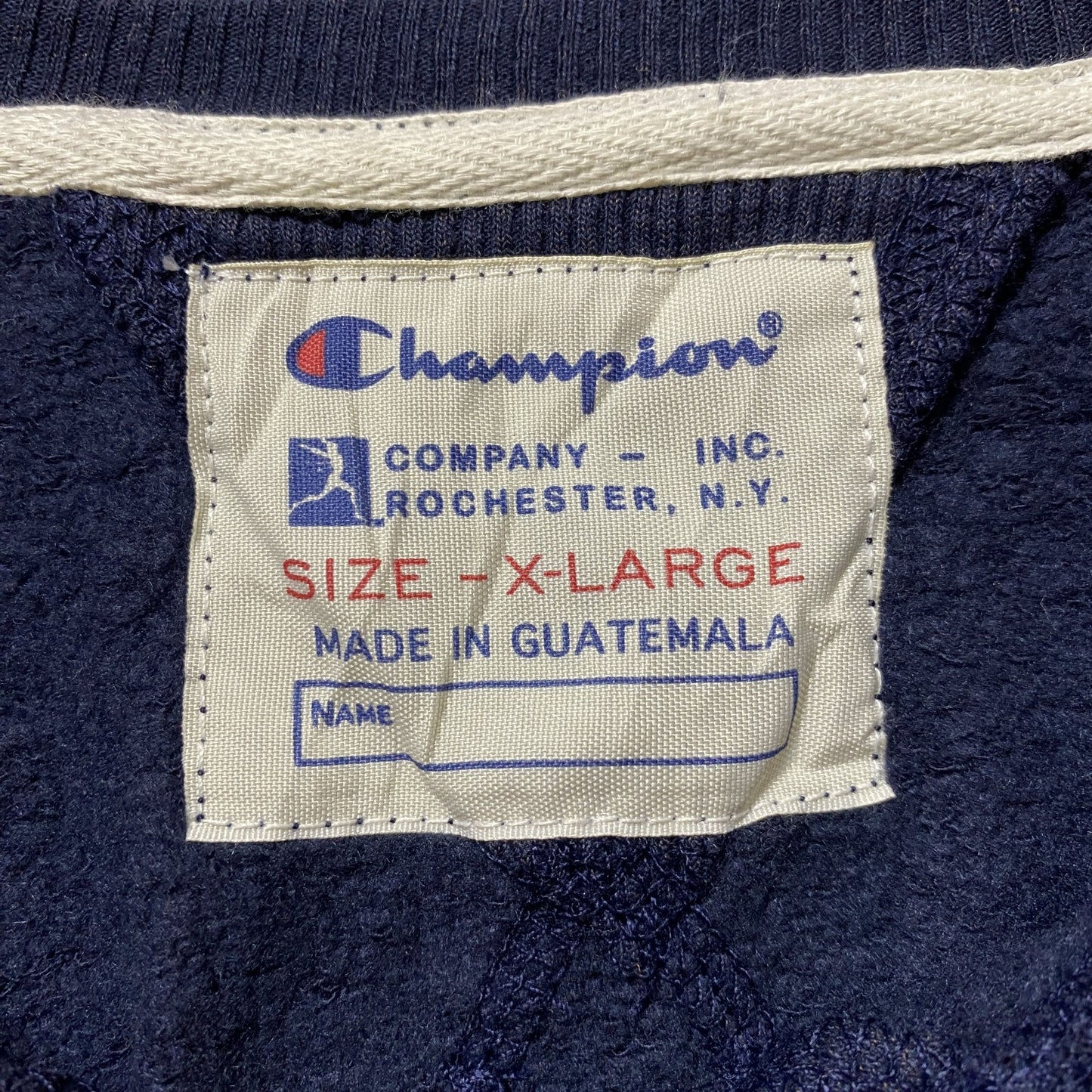 古着 used　Champion　チャンピオン　長袖プリントスウェット　トレーナー　ネイビー　鹿　オーバーサイズ　XLサイズ