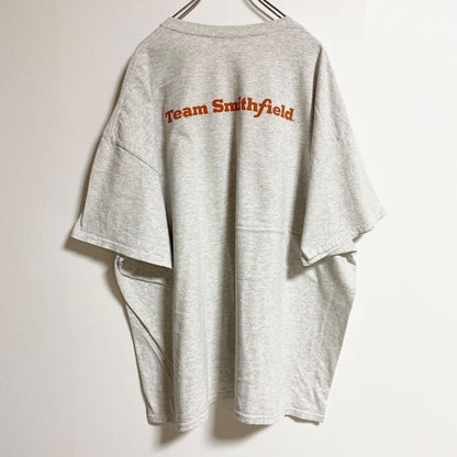 古着 used　半袖ワンポイントプリントTシャツ　クルーネック　Smithfield　霜降り　白　ホワイト　春夏服