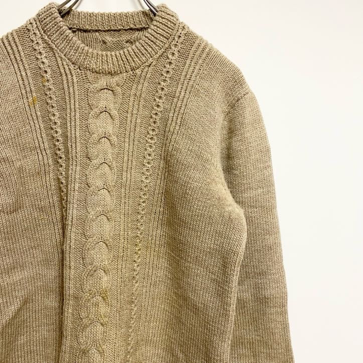 長袖クルーネックニット　厚手セーター　ノームコア　シンプル　ベージュ　ライトブラウン　秋冬服　レトロ　古着