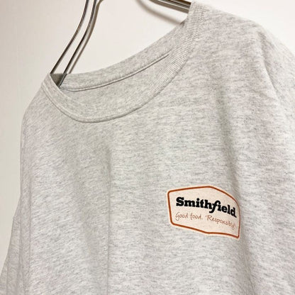 古着 used　半袖ワンポイントプリントTシャツ　クルーネック　Smithfield　霜降り　白　ホワイト　春夏服