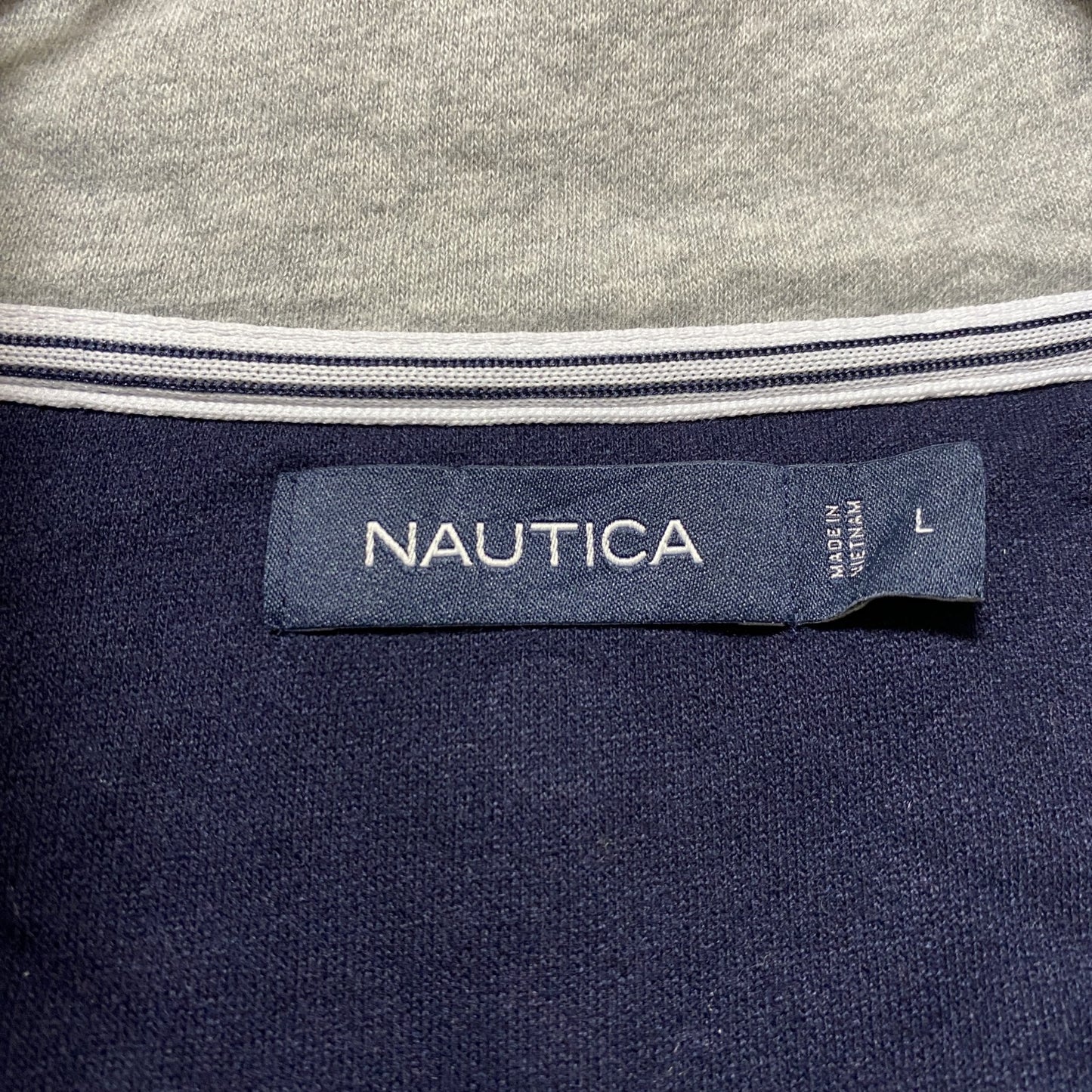 古着 used　NAUTICA　ノーティカ　長袖ハーフジップ刺繍スウェット　トレーナー　ネイビー　レトロ　ハイネック　Mサイズ