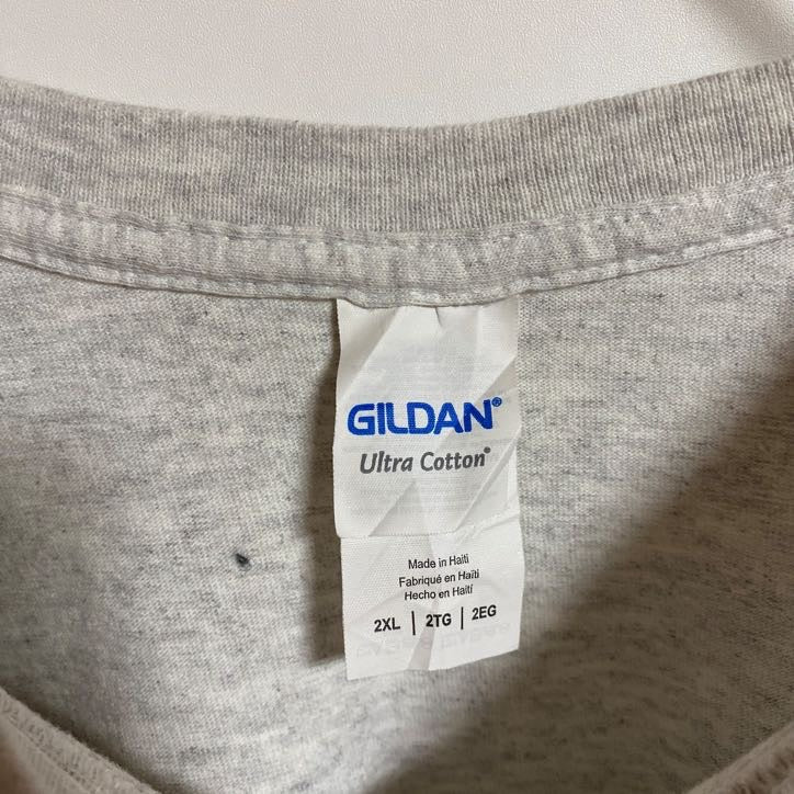 古着 used　GILDAN　ギルダン　半袖プリントTシャツ　クルーネック　ボーリング　霜降り　グレー　春夏服　2XLサイズ