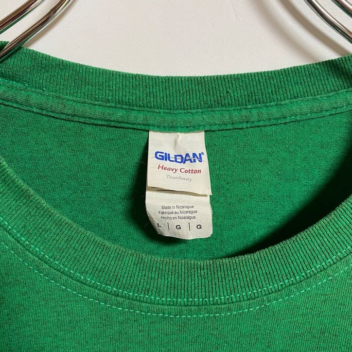 GILDAN　ギルダン　半袖フロントプリントTシャツ　クルーネック　雪の結晶　緑　グリーン　Lサイズ　古着